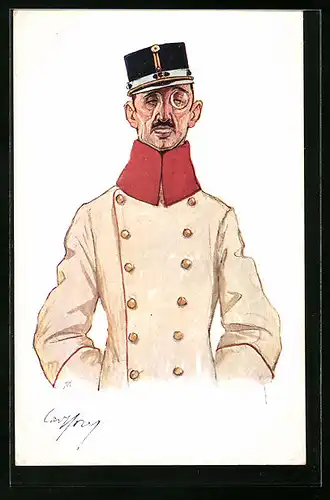 Künstler-AK Carl Josef Pollak: Soldat mit rotem Kragen und Monokel