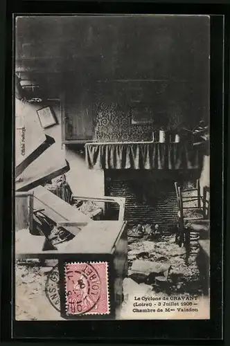 AK Cravant, Le Cyclone, 3 Juillet 1905, Chambre de Mme Valadon, Unwetter