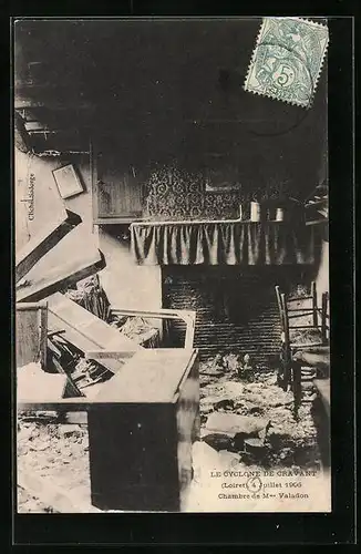 AK Cravant, Le Cyclone, 4 Juillet 1905, Chambre de Mme Valadon, Unwetter