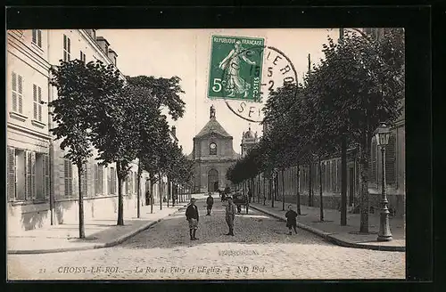 AK Choisy-le-Roi, La Rue de Vitry et l`Eglise