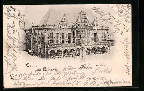 AK Bremen, Rathaus aus der Vogelschau