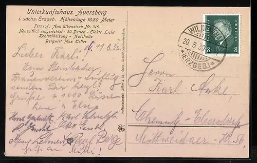 AK Auersberg /Erzgeb., Unterkunftshaus