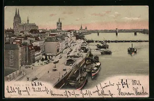 AK Köln a. Rh., Rheinufer mit Dom