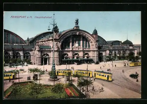 AK Frankfurt a. M., Hauptbahnhof mit Strassenbahnen