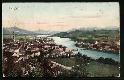 AK Bad Tölz, Ortsansicht mit Bergpanorama