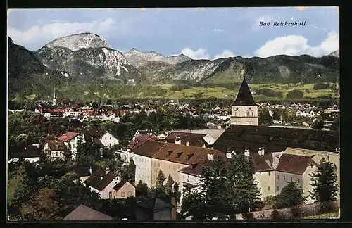 AK Bad Reichenhall, Ortsansicht mit Bergpanorama