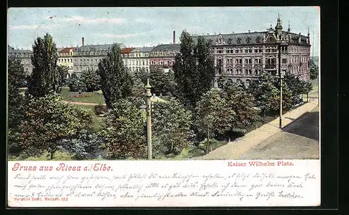 AK Riesa /Elbe, Kaiser Wilhelm Platz mit Park