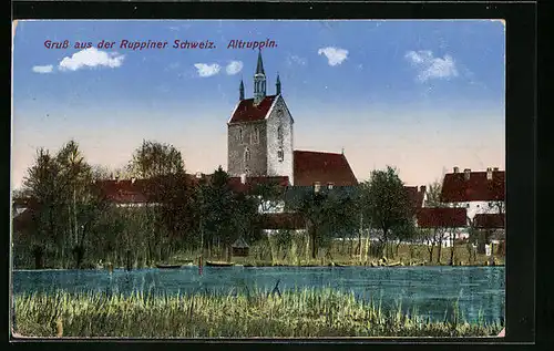 AK Altruppin, Uferpartie mit Kirche