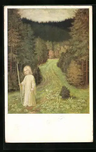 Künstler-AK Matthäus Schiestl: Christkind im Walde