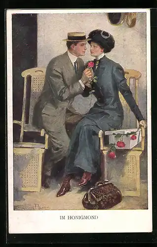 Künstler-AK Clarence F. Underwood: Liebespaar in Flitterwochen