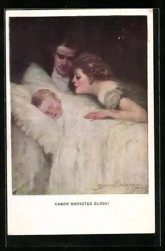 Künstler-AK Clarence F. Underwood: Eltern bei ihrem Nachwuchs