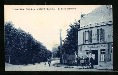 AK Chennevières-sur-Marne, La Croix St-Siméon, Cafe et Liqueurs