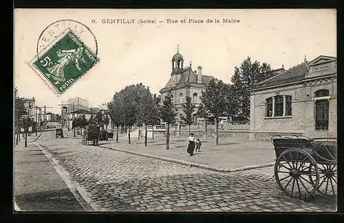 AK Gentilly, Rue et Place de la Mairie