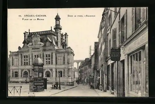 AK Arcueil-Cachan, Place de la Mairie, Dans le Fond - l`Aqueduc