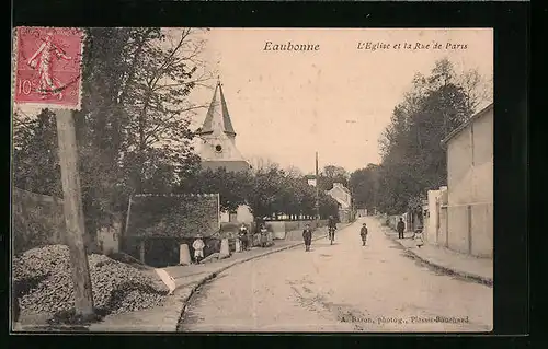 AK Eaubonne, L`Eglise et la Rue de Paris