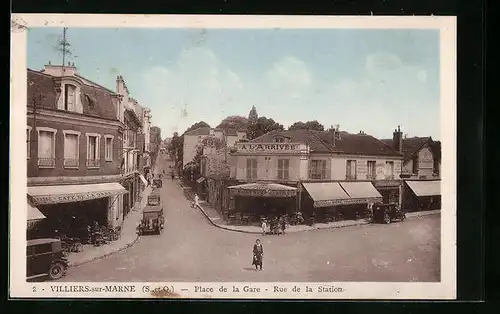 AK Villiers-sur-Marne, Place de la Gare - Rue de la Station