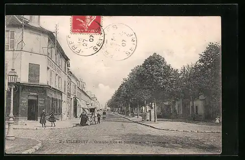 AK Villejuif, Grande Rue et Station des Tramways