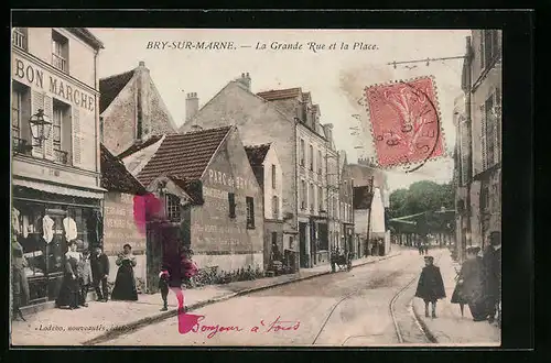 AK Bry-sur-Marne, La Grande Rue et la Place