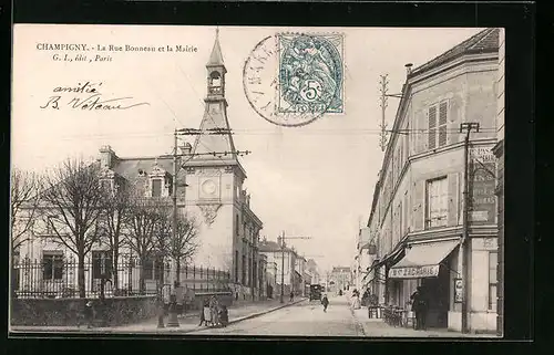 AK Champigny, La Rue Bonneau et la Mairie