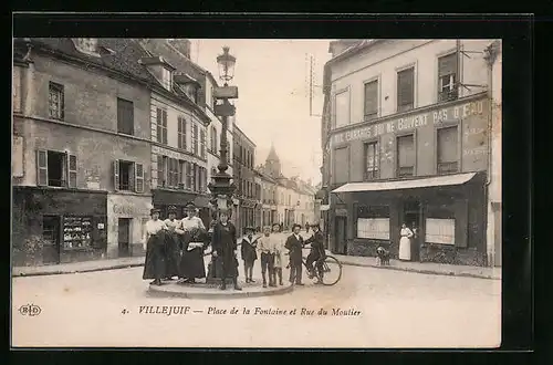 AK Villejuif, Place de la Fontaine et Rue du Moutier