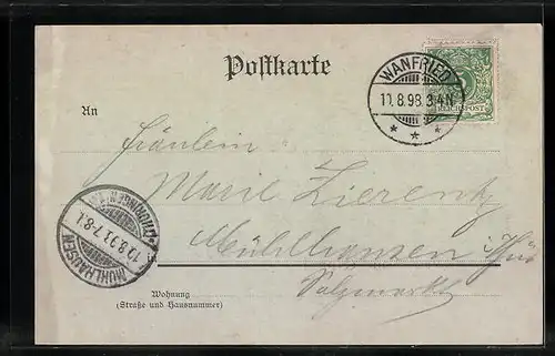 Mondschein-AK Wanfried, Panorama mit Kirche