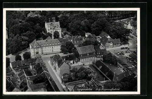 AK Langensalza, Strassenpartie aus der Vogelschau, Fliegeraufnahme