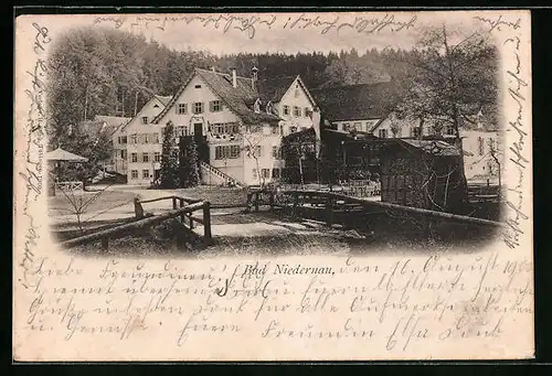 AK Bad Niedernau, Ortspartie mit Brücke und Pavillon