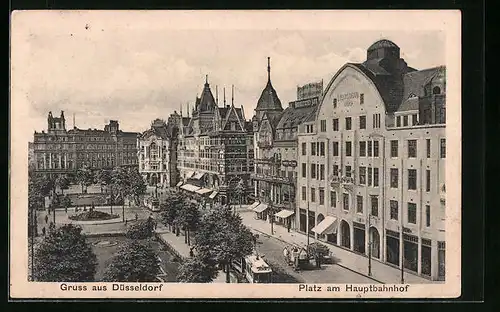 AK Düsseldorf, Platz am Hauptbahnhof, mit Ludwig-Loewe-Haus