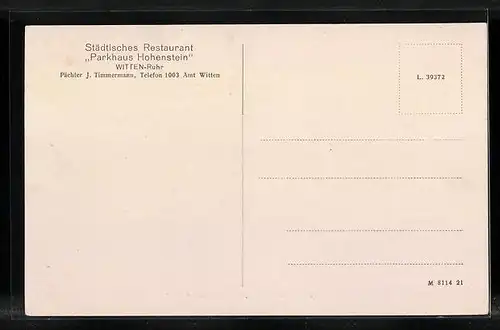 AK Witten-Ruhr, Städt. Restaurant Parkhaus Hohenstein