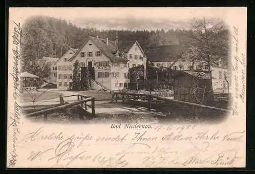 AK Bad Niedernau, Blick über die Brücke auf Gebäude