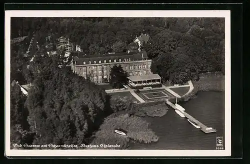 AK Bad Saarow, Kurhaus Esplanade -, Fliegeraufnahme mit Scharmützelsee