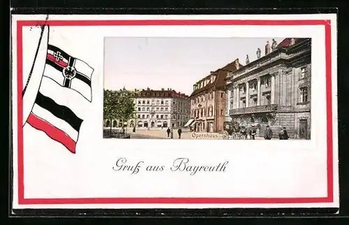 Präge-AK Bayreuth, Opernhaus und Flaggen