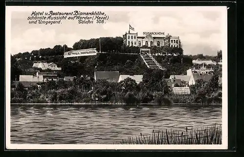 AK Werder /Havel, Gasthaus Bismarckshöhe vom Wasser aus
