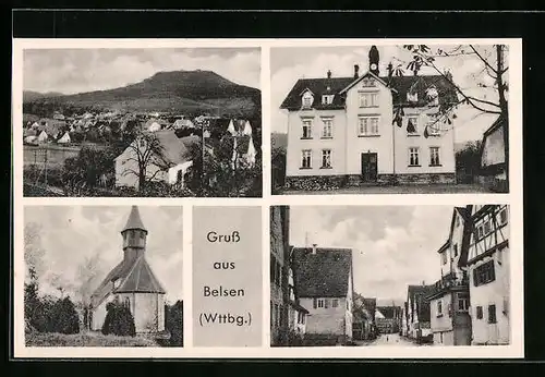 AK Belsen /Wttbg., Ortsansicht aus der Vogelschau, Kirche, Strasse