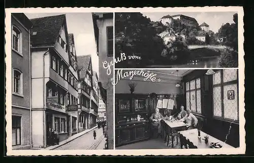 AK Tübingen a. N., Gruss vom Mayerhöfle - Gasthaus von aussen und innen