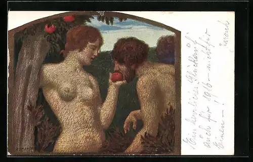 Künstler-AK Ludwig von Zumbusch: Der Apfel - Adam und Eva
