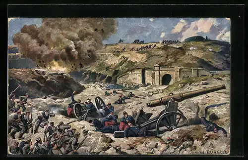 Künstler-AK W. Bürger: Schlacht um Fort Manonviller 1914