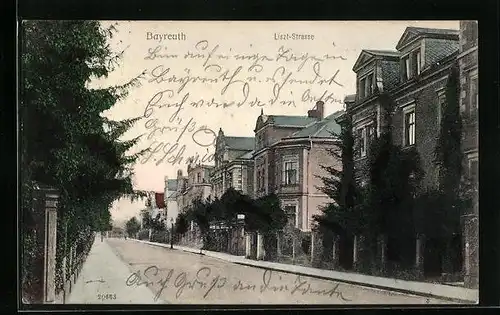AK Bayreuth, Liszt-Strasse mit Gebäuden