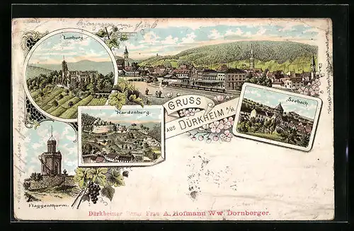 AK Dürkheim a. H., Hardenburg, Seebach, Flaggenthurm