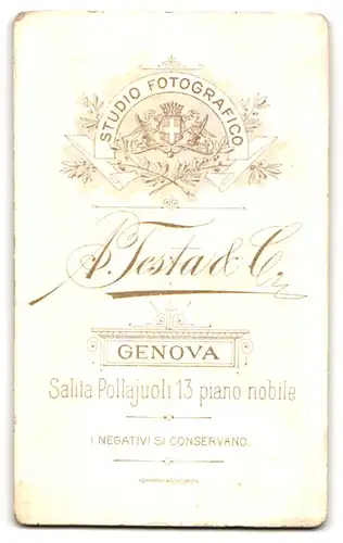 Fotografie A. Testa & Co., Genova, Salita Polljuoli 13, Eelgant gekleideter Herr mit Oberlippenbart