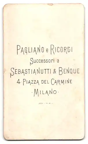 Fotografie Pagliano e Ricordi, Milano, 4, Piazza del Carmine, Junger Herr im Anzug mit Moustache