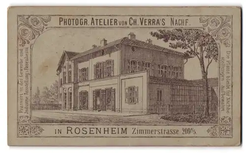 Fotografie Ch. Verra`s Nachf., Rosenheim, Zimmerstr. 209, Ansicht Rosenheim, Blick auf das Atelier des Fotografen