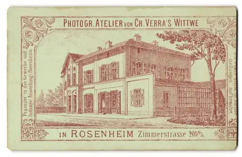 Fotografie Ch. Verra`s Wittwe, Rosenheim, Zimmerstr. 209, Ansicht Rosenheim, Ateliersgebäude in der Aussenansicht