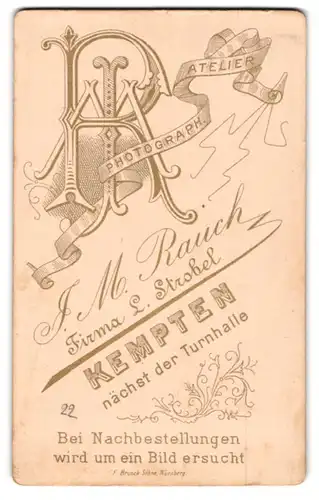 Fotografie J. M. Rauch, Kempten, nächst der Turnhalle, Monogramm des Fotografen in verziehrter Form