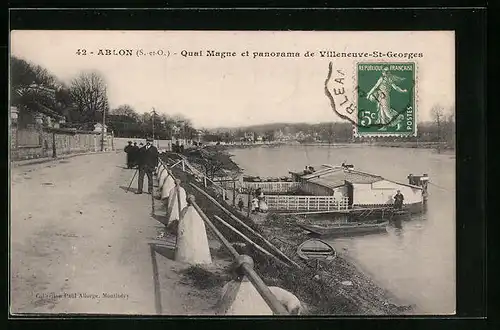 AK Ablon, Quai Magne et panorama de Villeneuve-St-Georges