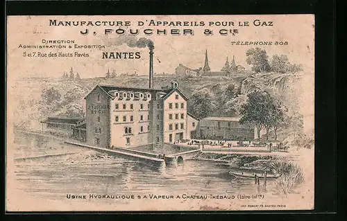 Lithographie Nantes, Manufacture d`Appareils pour le Gaz J. Foucher & Cie.