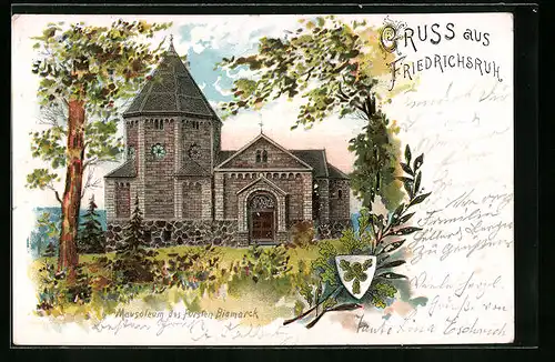 Lithographie Friedrichsruh, Mausoleum des Fürsten Bismarck