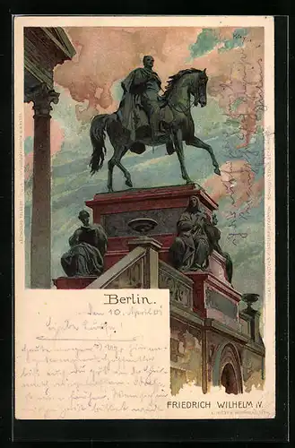 Künstler-AK Heinrich Kley: Berlin, Blick auf das Friedrich Wilhelm IV. Denkmal