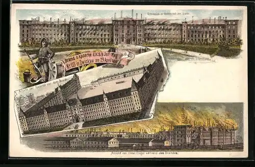 AK Zwickau, Brand d. Kaserne d. K.S. 9. Inf.-Reg. No 133 am 29. April 1897