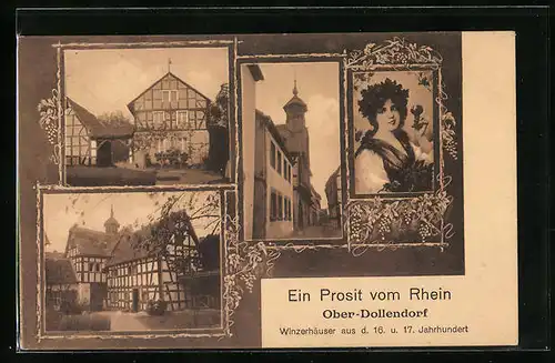 AK Ober-Dollendorf, Winzerhäuser aus dem 16. und 17. Jahrhundert, Weinkönigin